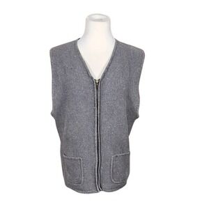 Structure Le Collezioni Grey Ramie Cotton Zip Up Sweater Vest Lrg V-Neck Pockets